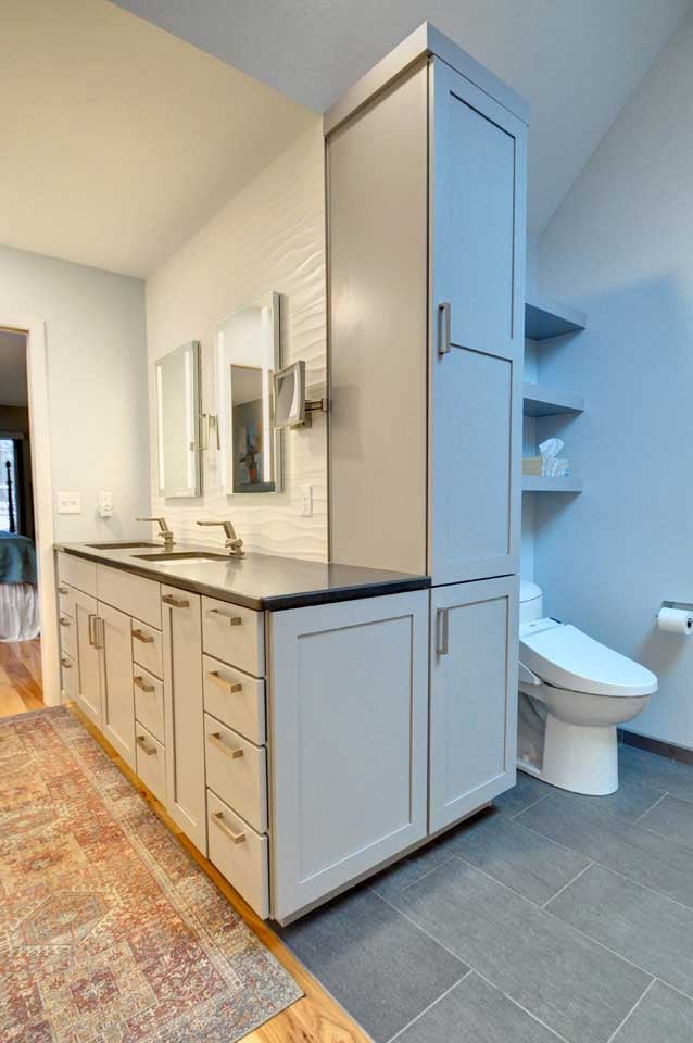 Cedar Hollow West Lafayette Contemporary Bathroom Remodel Storage