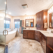 Lafayette bathroom makeover, bringing the style from the 80s to the 2020s with elegant fixtures.