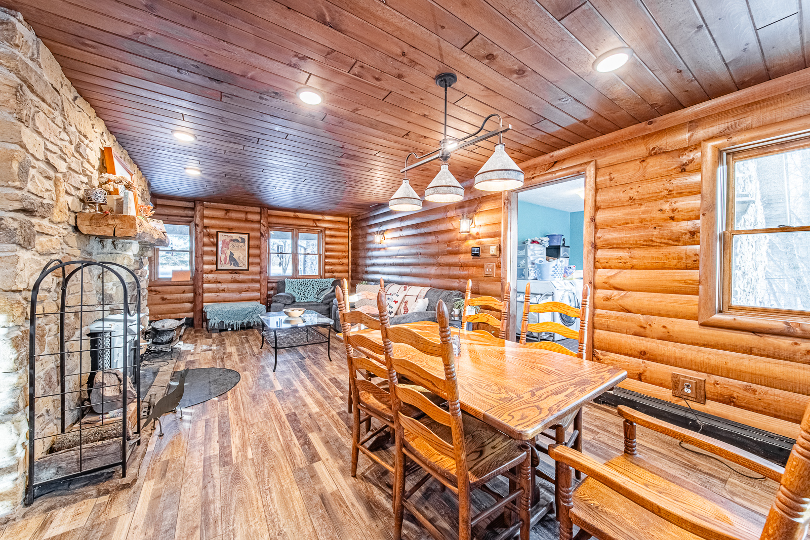 Renovated family room in Lafayette home featuring a cozy, cabin-like atmosphere.
