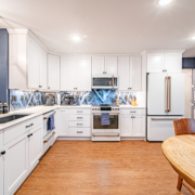 Lafayette kitchen transformed for accessibility with ample countertop space and open layout.