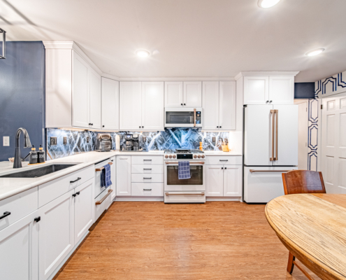 Lafayette kitchen transformed for accessibility with ample countertop space and open layout.