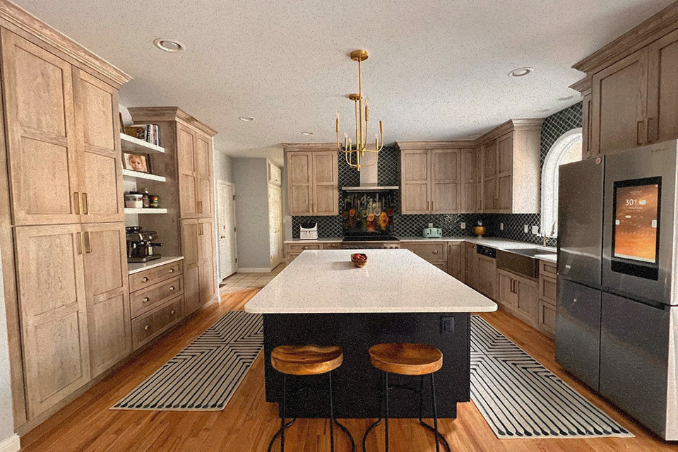 Warm kitchen showcasing natural wood textures in Lafayette designed by Riverside Construction